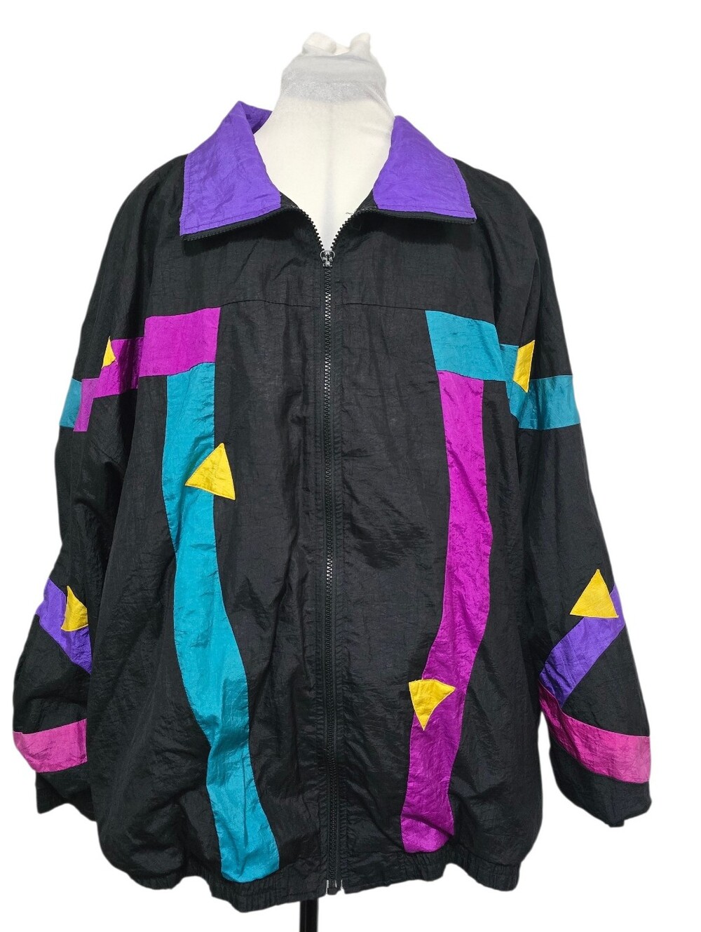 Vintage 90s Slade Retro Colorblock Windbreaker Jacket 3X Neon Streetwear Cyber